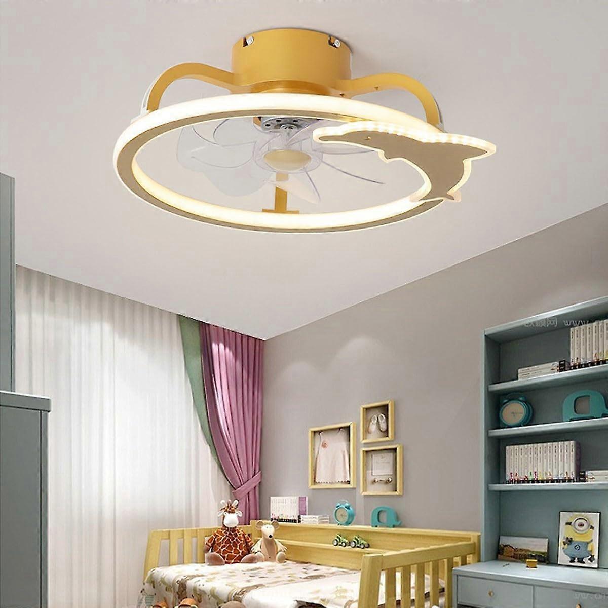 Children's Room Ceiling Fan Lamp With Remote Control, 3Speed Color Temperature Adjustment, Gold Hanging Light Fixture