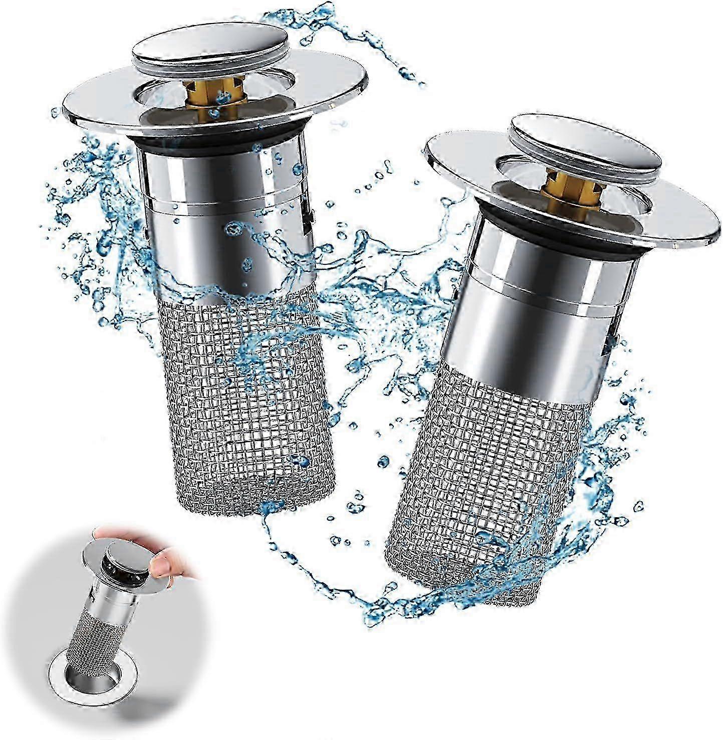 2 Pieces Basin Drain for 34-40mm Drain, Improved Drain Plug Bathroom Sink Stopper with Hair Strainer, Removable Strainer Drain Plug, Drain Plug for S