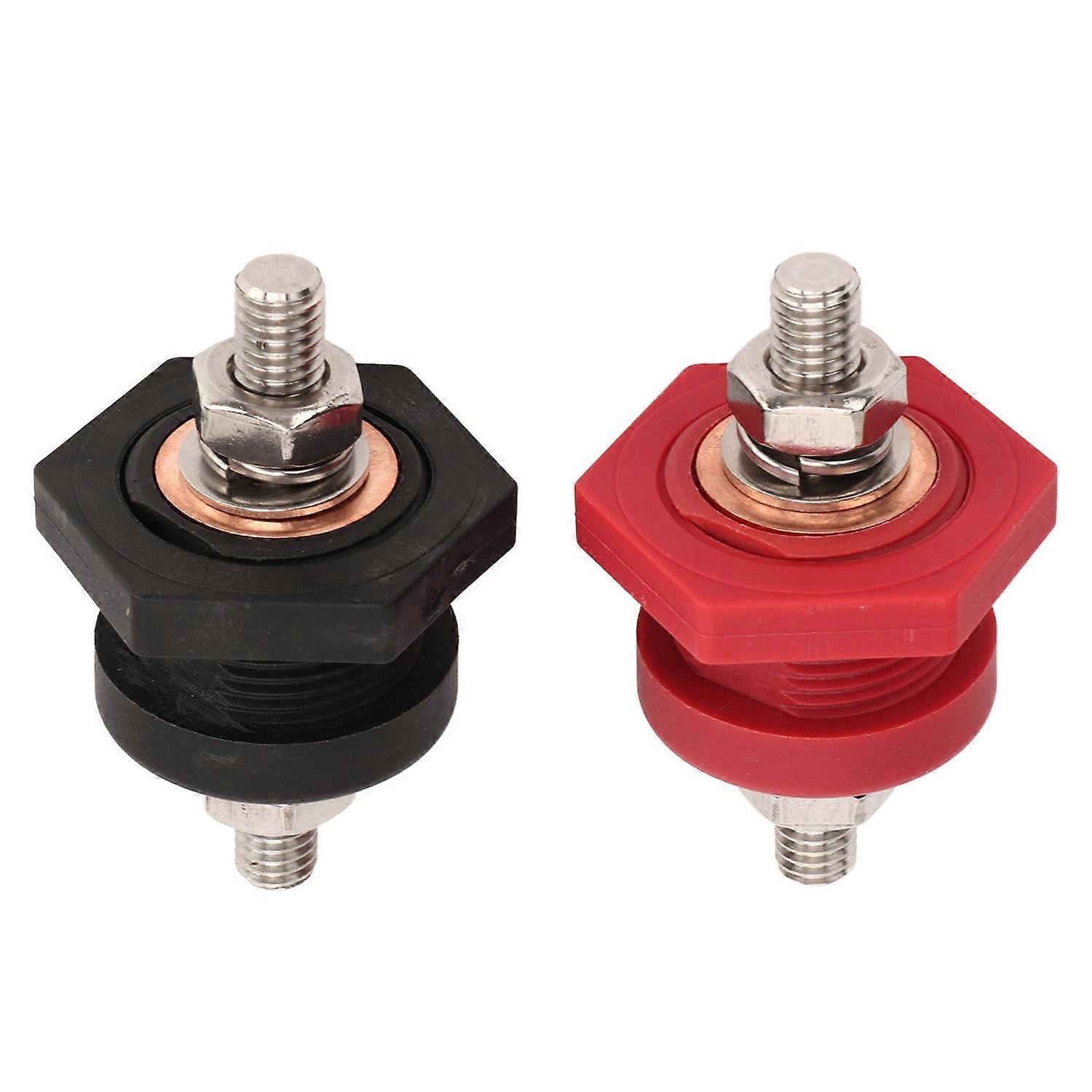 1Pair Thru Panel Battery Terminal Connectors 3/8 In Black Red 440A Positive Negative Junction Stud P