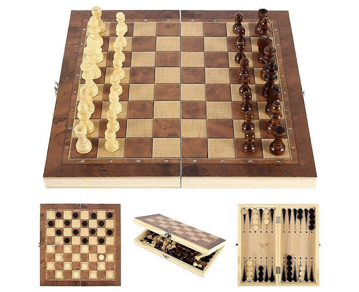 3 in 1 Chess Backgammon Checkers Set Wooden Chess Set Board Game