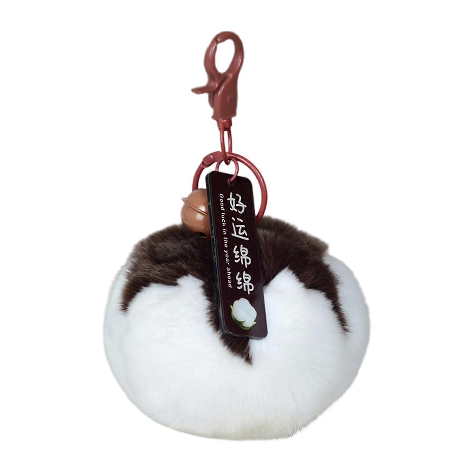 Plush Key Ring Accessory With Premium Metal Clasp Multi Functional Bag Charm Ornament Unique Key Chain Charm  White