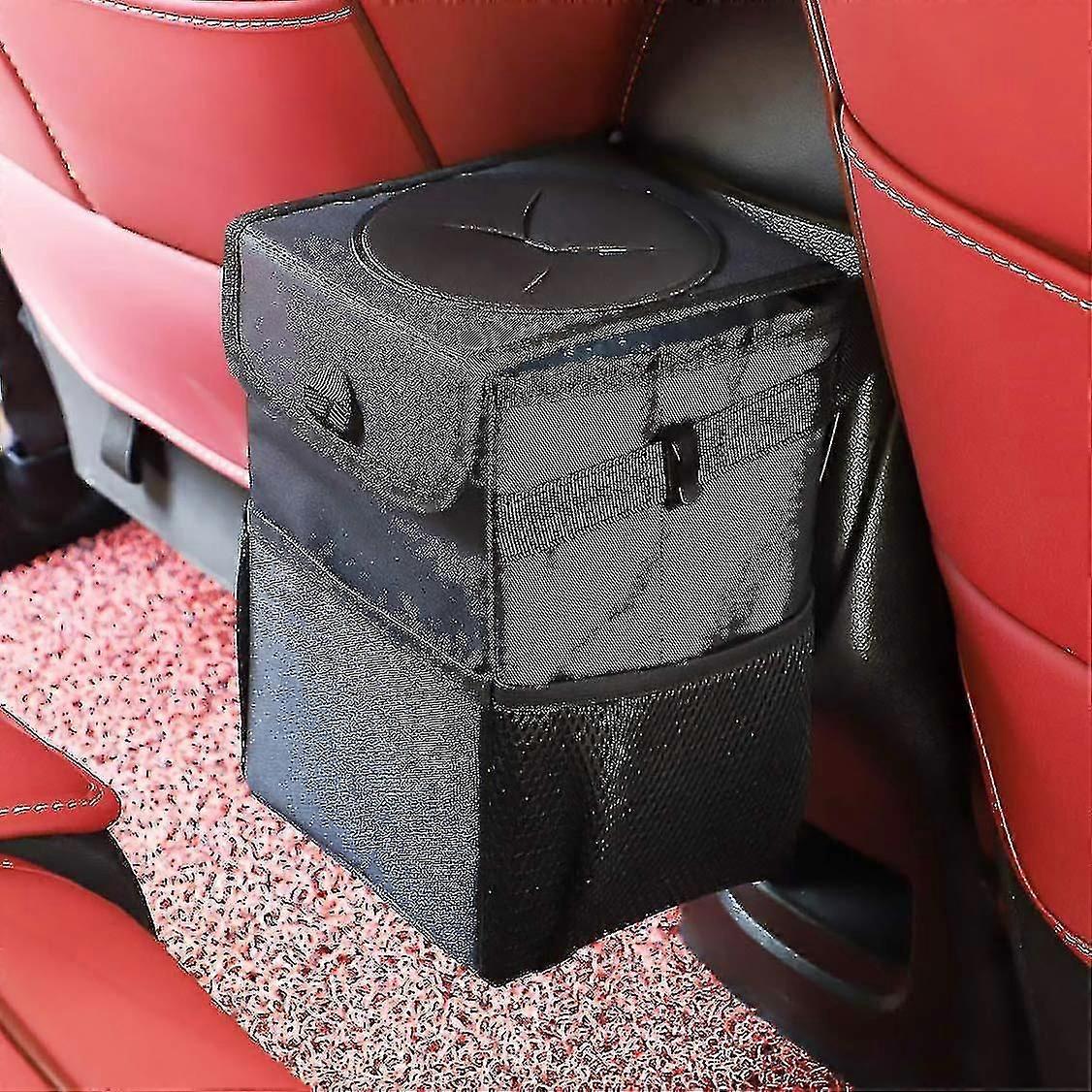 Car Trash Can With Lid - Car Trash Bag Hanging With Storage Pockets Collapsible And Portable Car Garbage Bin
