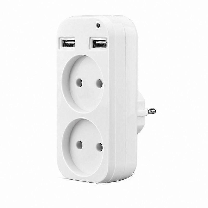 2-Port USB Wall Charger with Dual AC Outlets for Device Charging