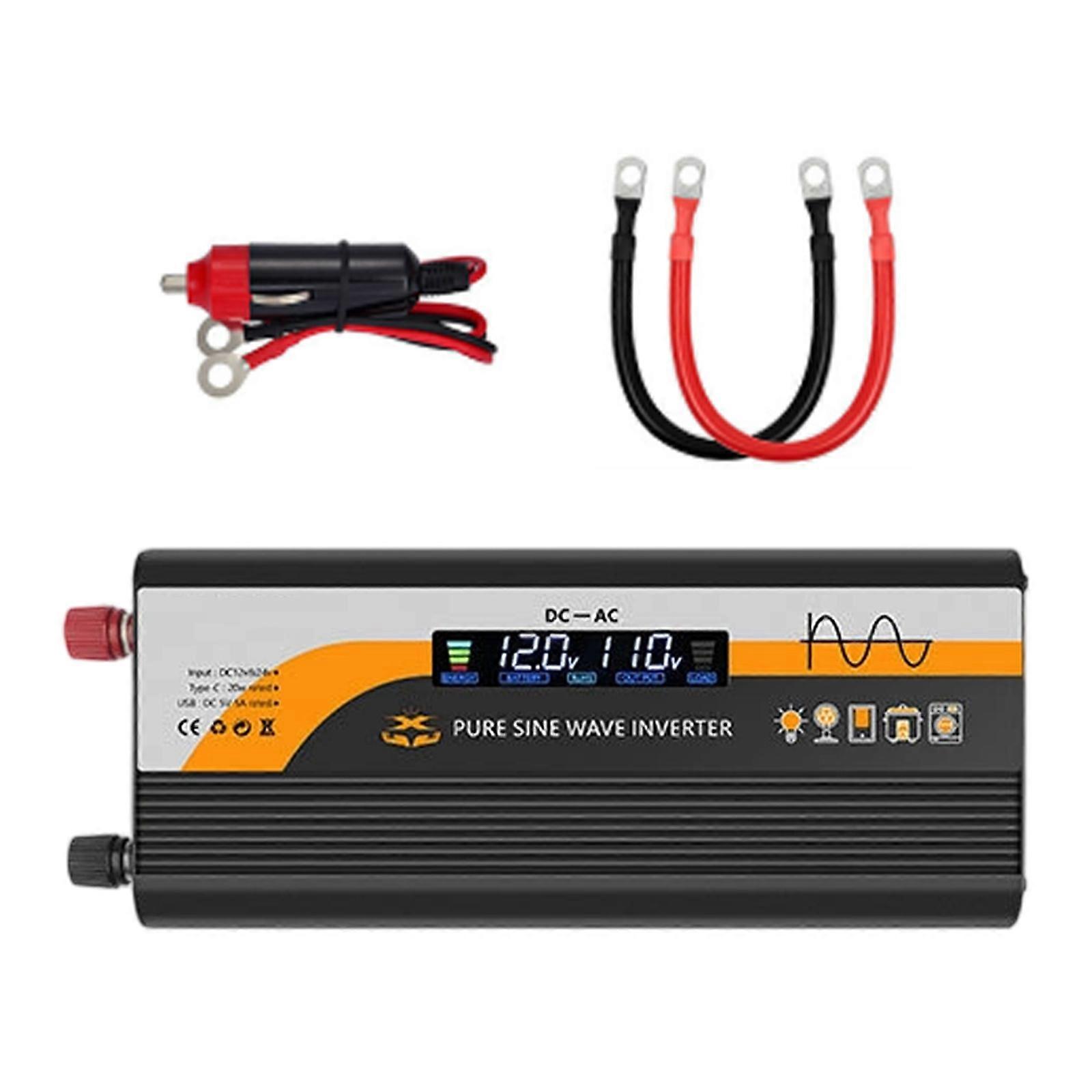 Sines Waves Car Power Inverters Continuous 2000W Car Converters Two USB Port LCD Display For Home Devices  Black