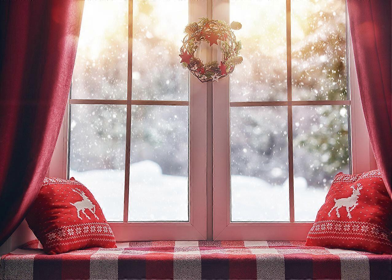 Winter Christmas Snowflake Backdrop Window Wonderland Red Curtain Photo Backdrop