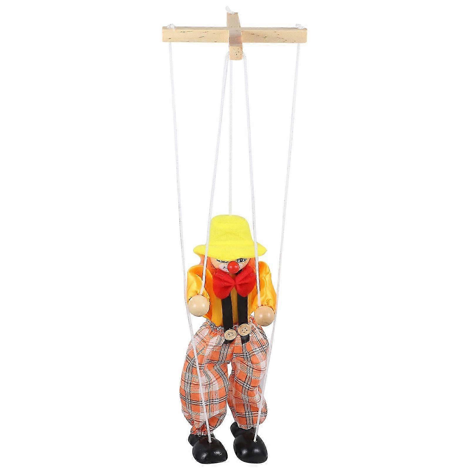 Clown Marionette Puppet Wooden String Puppet for Parent-Child Interaction Made of Wood and Cloth for Finger Exercise 1Pcs