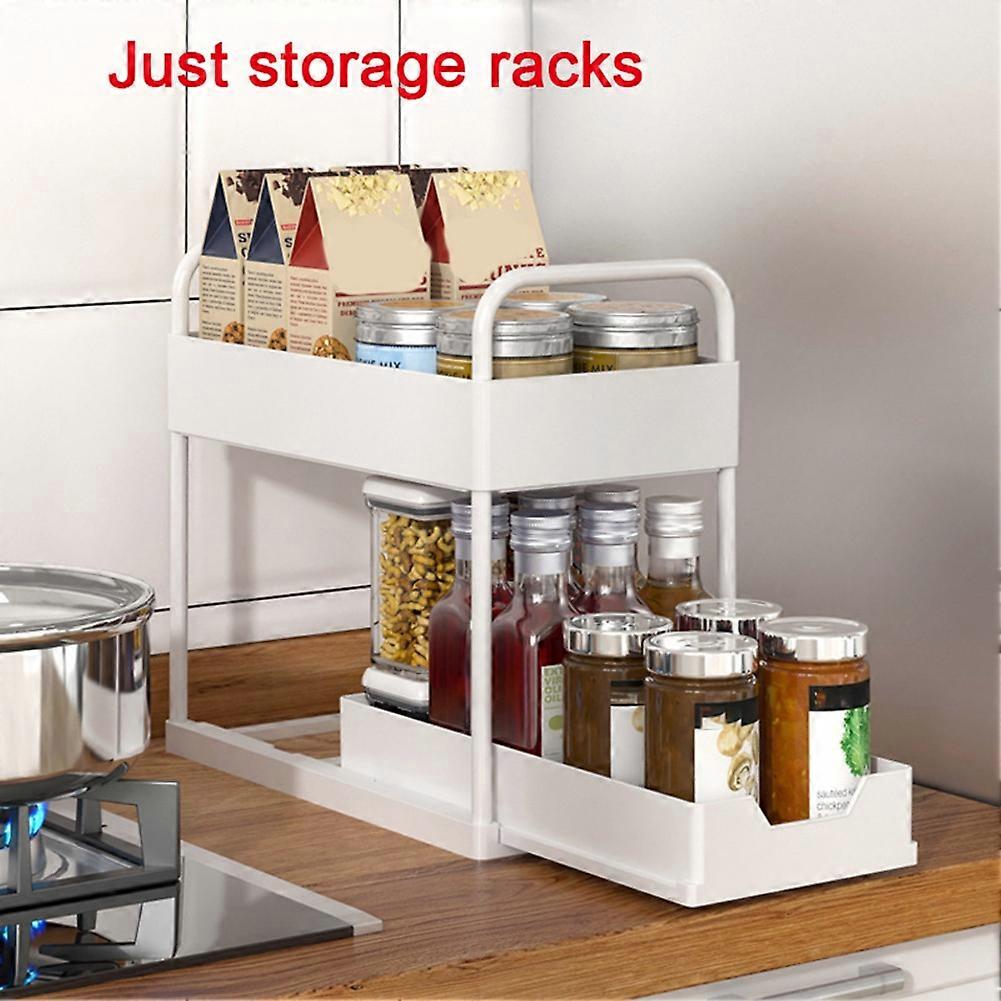 Multifunctional Kitchen Rack Pull-Out Spice Rack Double-Layer Cabinet Storage Rack White