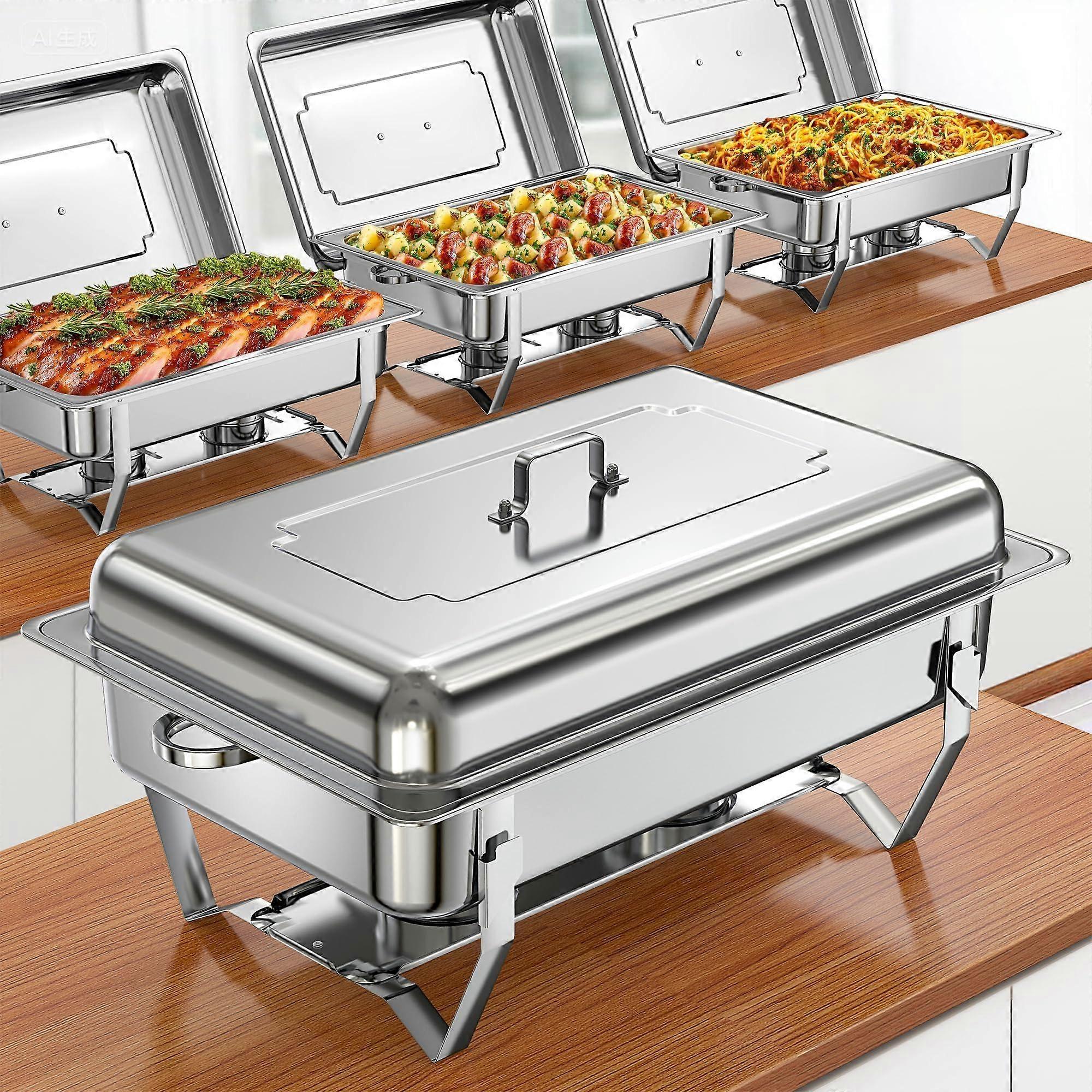Chafing Dish Set 9QT Stainless Steel Rectangular Buffet Warmers with Foldable Frame for Catering Parties Wedding Banquet (4 Pack)