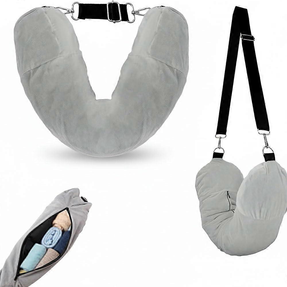 2 in 1 Travel Neck Pillow with Soft Velvet Comfort and Adjustable Straps for 3Day Trips