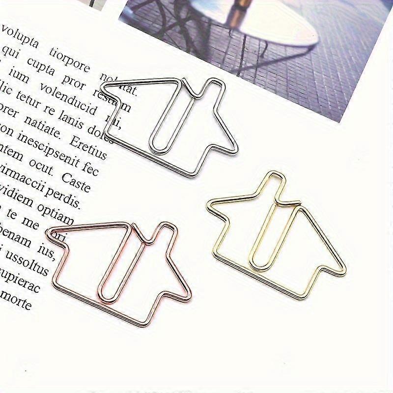 20pcs Iron Paper Clips in The Shape of Houses, with A Golden Finish, Ideal for Organizing Office Documents, Student Papers, and Various Colo
