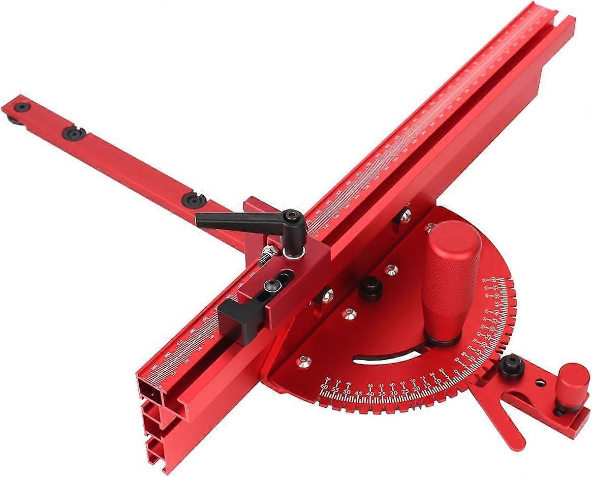 Table Saw Miter Gauge with Aluminum Fence, Precision Angle Settings and Micro Adjustable Flip Stop (Red)