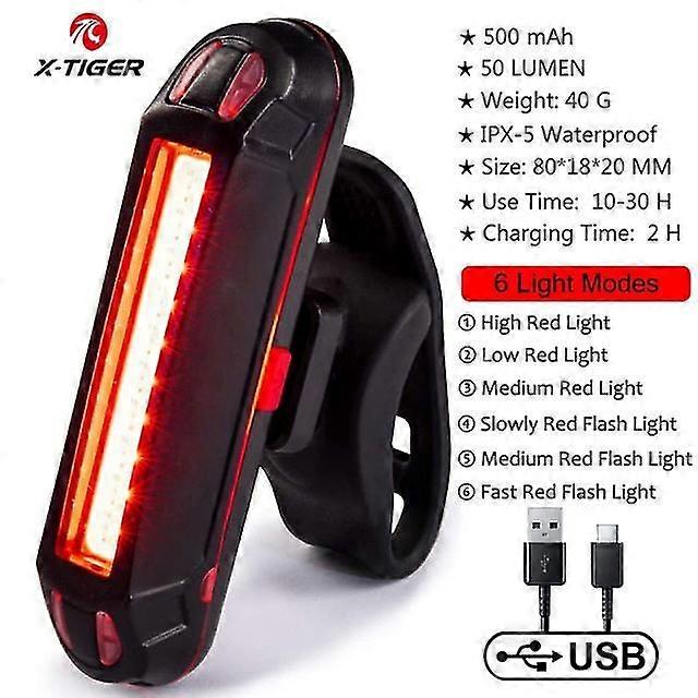 X-tiger自転車リアライトIpx-5防水USB充電式LED安全警告ランプバイク点滅アクセサリーサイクリングテールライト