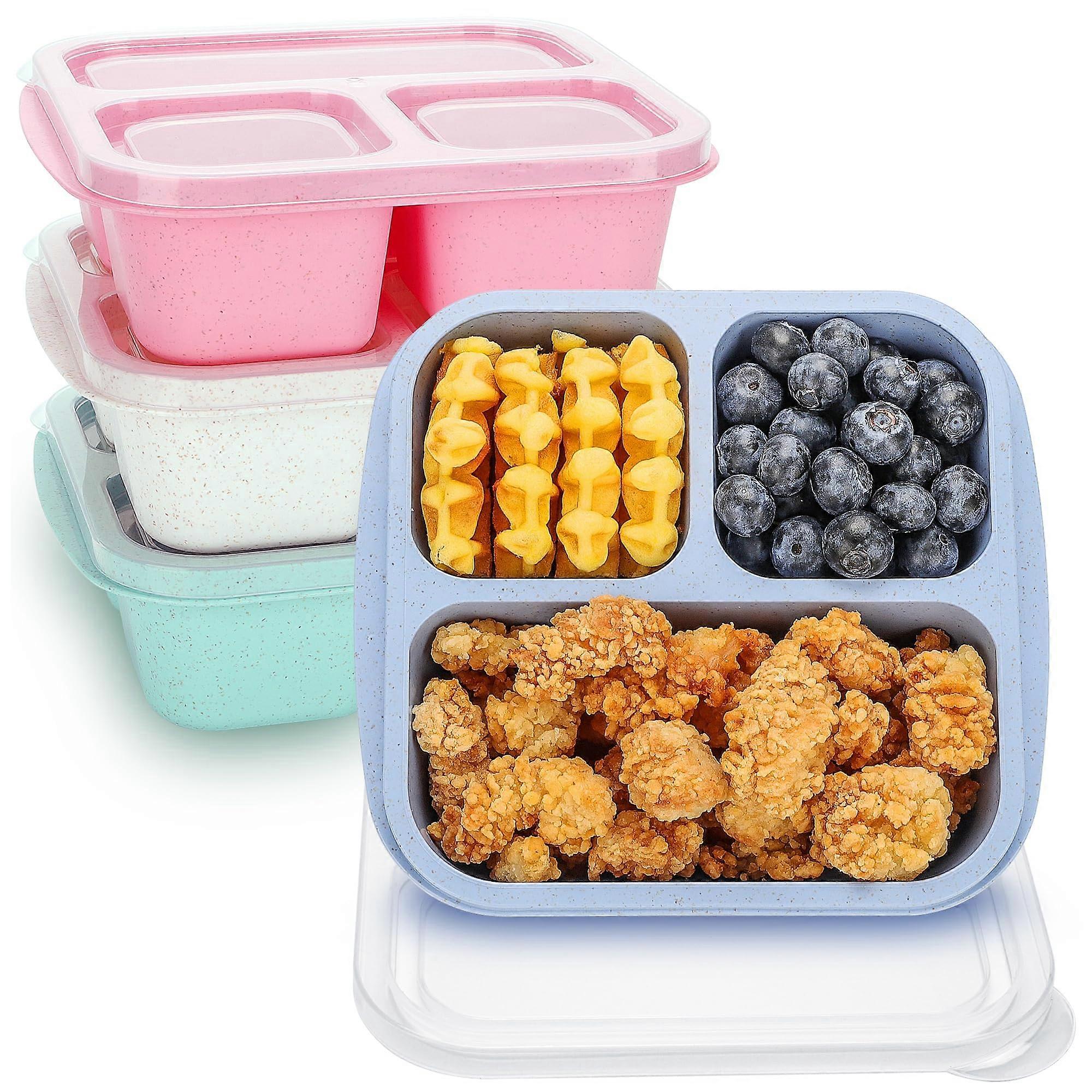 Bento Lunch Box for Kids 4 Pack Wheat Straw 3 Compartment Reusable Containers with LeakResistant Lids for School
