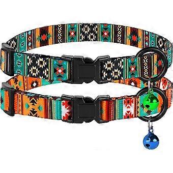 Cat Collars 2 Pack - Soft Cute Breakaway Collar with Bell, Adjustable Safety Kitten Collars for Girl & Boy Cats  Comfortable Stylish Patterned Print L
