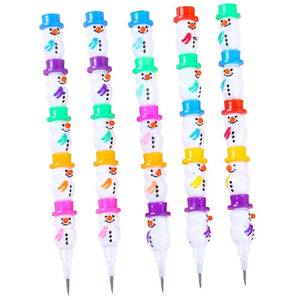 Plastic Accumulated Pencil Stackable Pencils for Writing 5Pcs Snowman