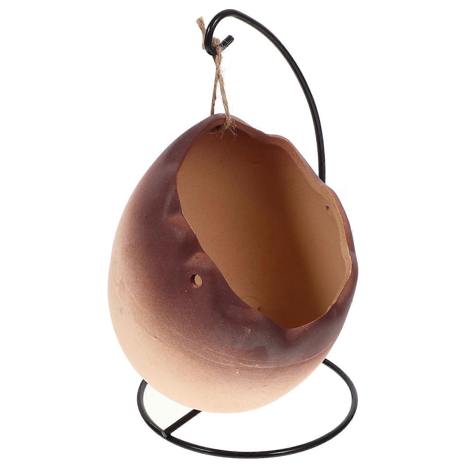 Creative Hanging Plant Pot with Iron Art Ceramic Eggshell