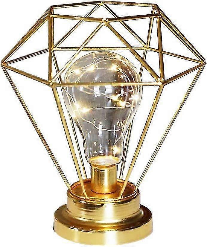 Night Light Diamond Shape Retro Metal Table Lamp Battery Operated