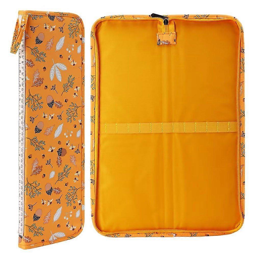 Knitting Needle Case Roll Up Organizer with Elastic Slots Fits 40cm Long Needles Yellow
