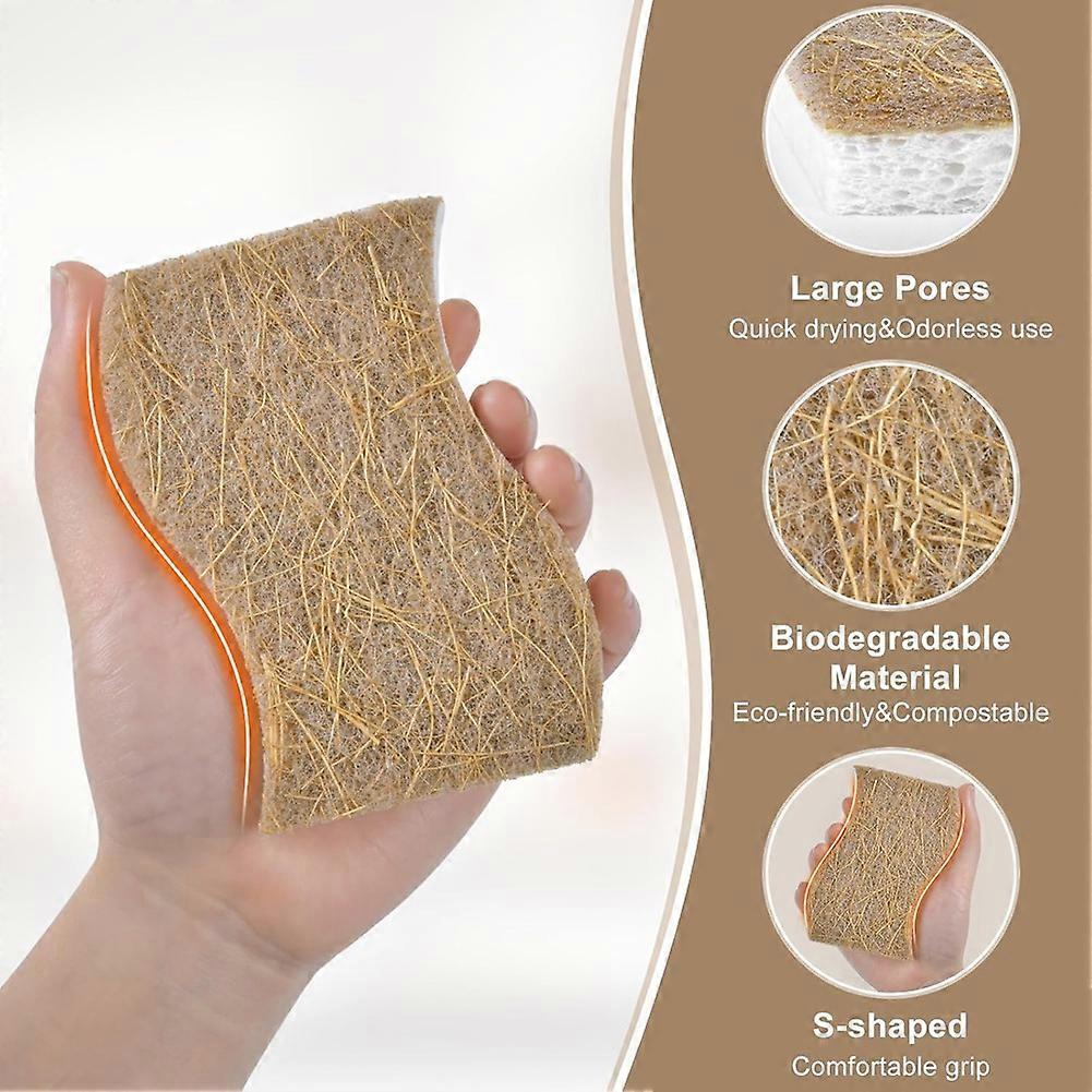 15 Pack Biodegradable Natural Kitchen Sponge - Compostable Cellulose and Coconut Walnut Scrubber Sponge