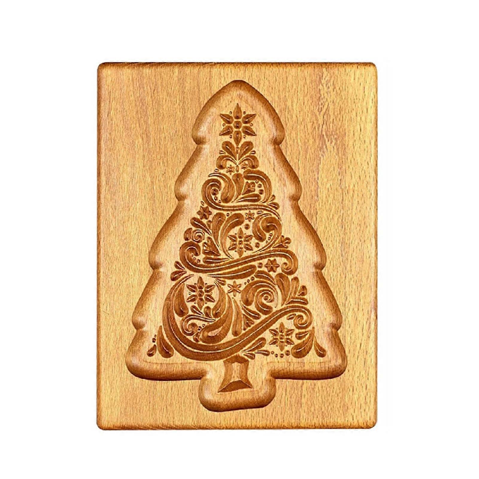 Christmas Cookie Mold Engraved Wooden Cutter with Tree Deer Holiday Patterns for Baking