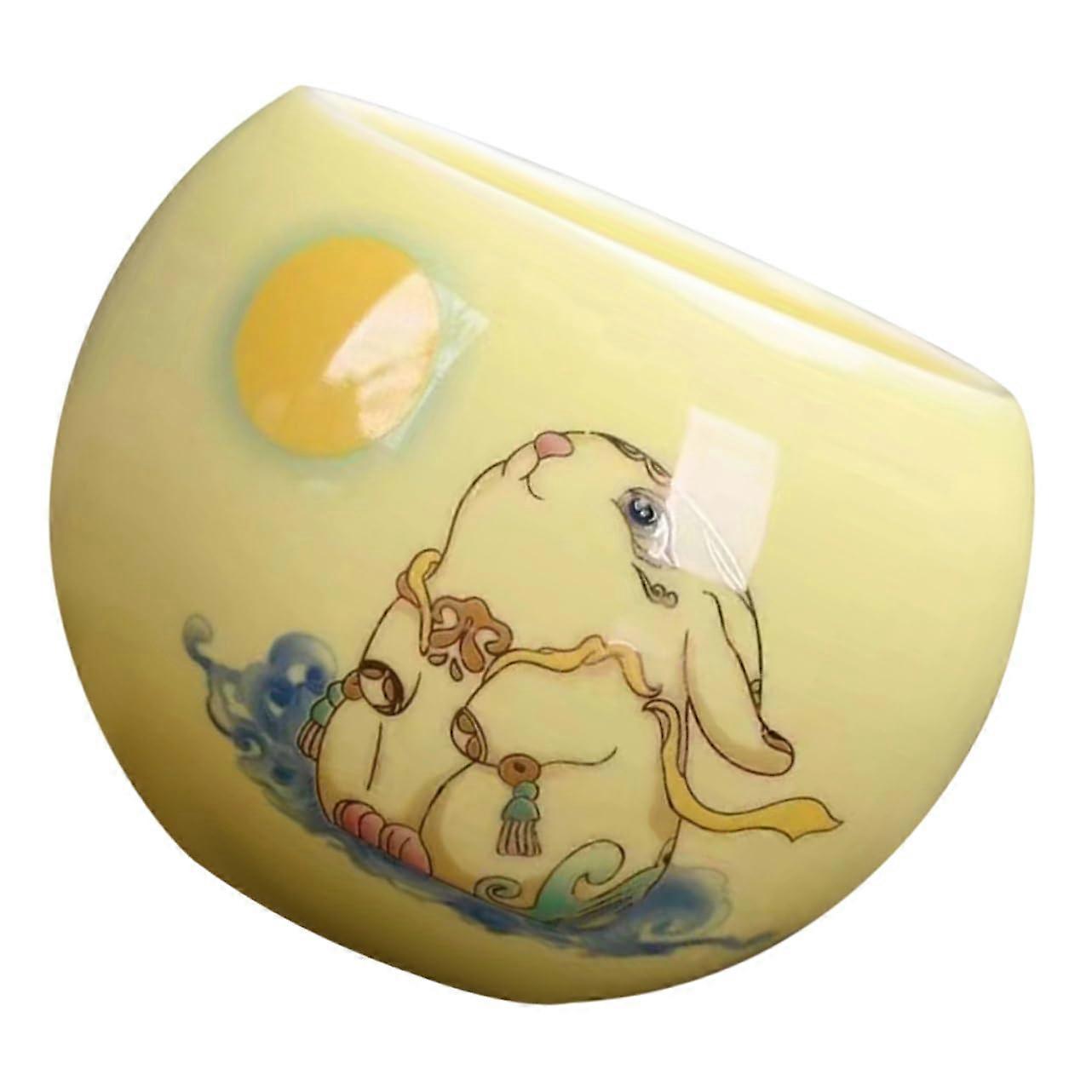 Ceramic Tea Cup Chinese Style with Rabbit Pattern Heat Resistant for Home and Office