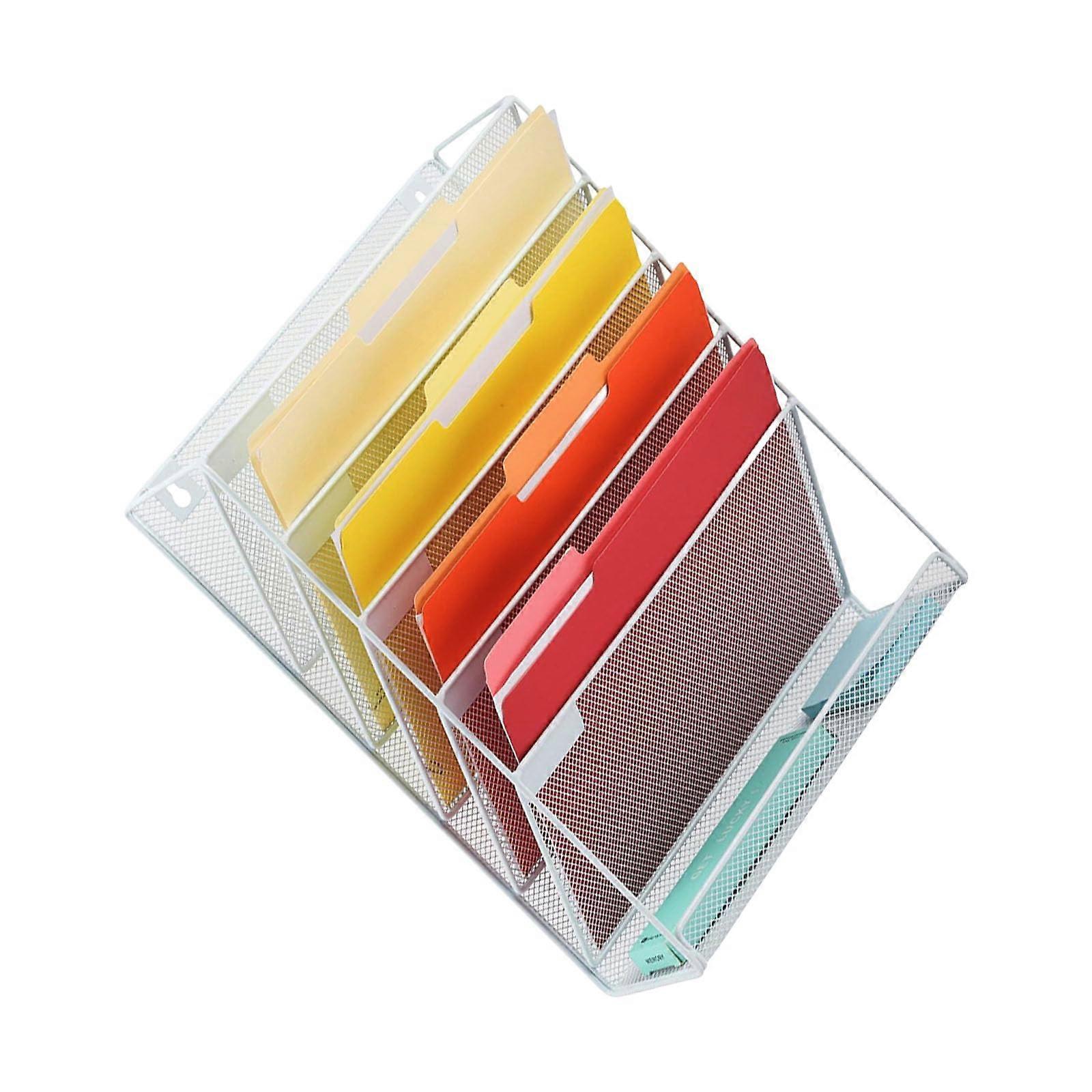 White Hanging Wall File Organizer Rack for Desk, Large Capacity Document and Magazine Storage