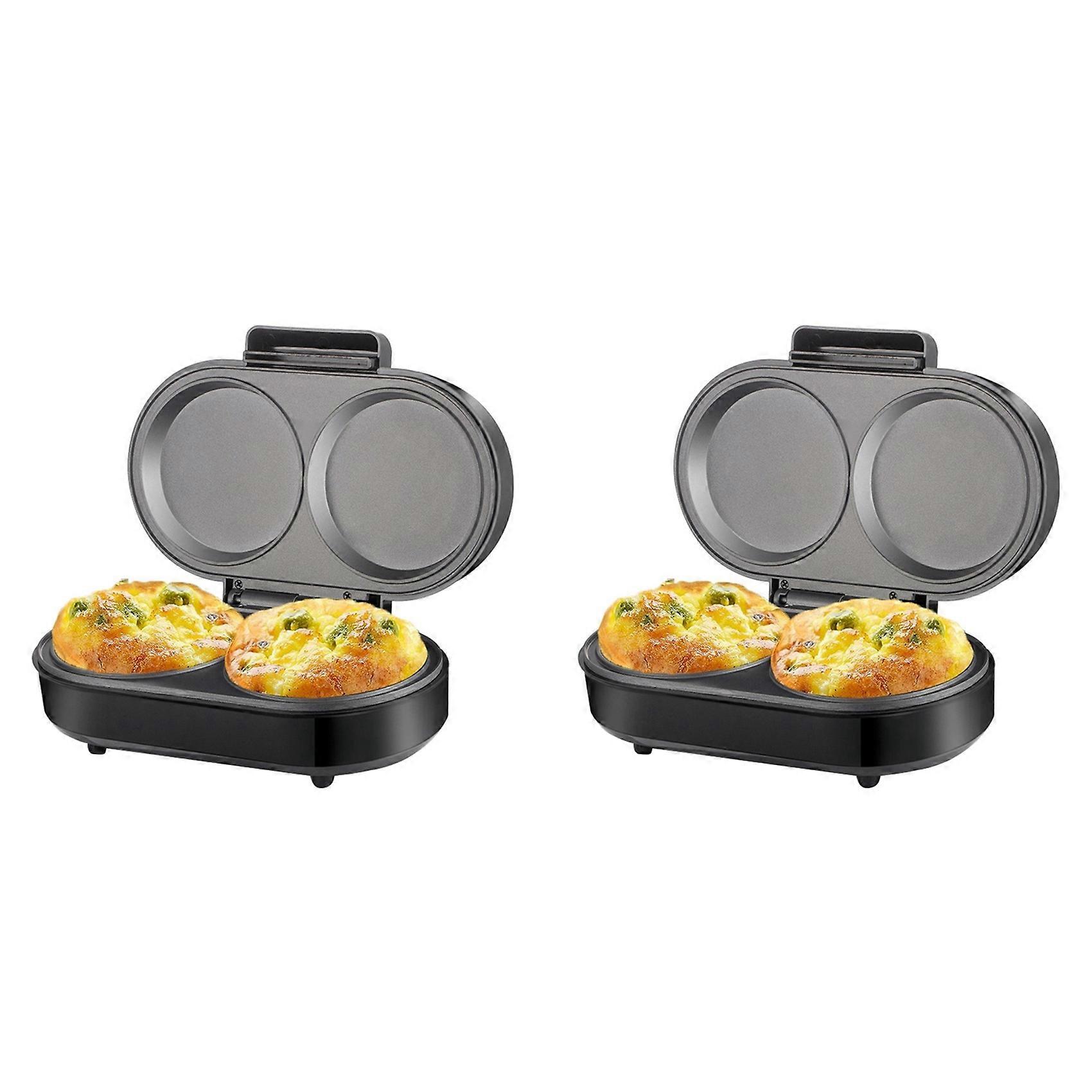 2X Double Mini Omelet Maker Round Non-Stick Grids Makes 2 Individual Breakfast Chaffles & Hamburger US Plug