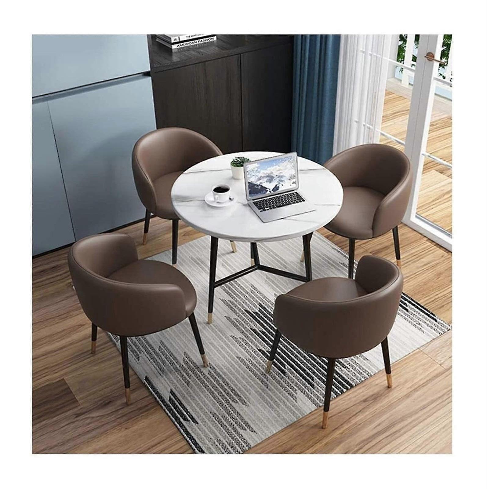 Modern Round Dining Table and 4 Chairs Set for Small Spaces, Light Grey and Dark Brown