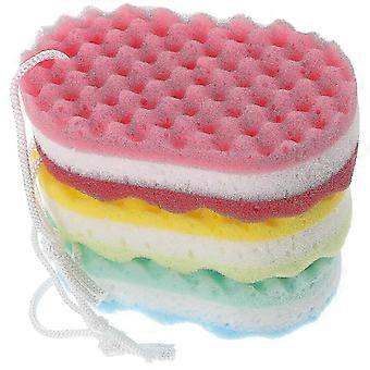 Set di 3 spugne da bagno esfolianti per la pulizia e la cura del corpo, ideali per la doccia e il bagno, con cordino per appenderle, adatte a uomini e donne (colore casuale).