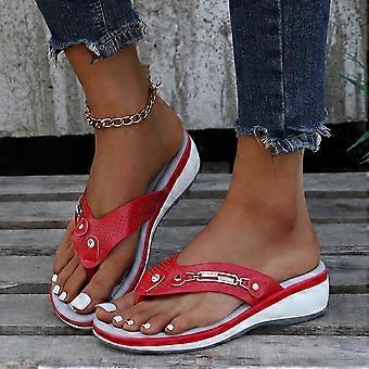 Sportliche Damensandalen mit Fußgewölbeunterstützung, bequeme Flip-Flops für Strand und Freizeit, Rot, Größe 37, geeignet für Strand, Reisen und Zuhause