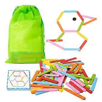 Kids Learning Toy Wood Stick Puzzle Toy For Basic Math Teaching Shape Color Sorting Game Fine Motor Skill Exercise Multicolor