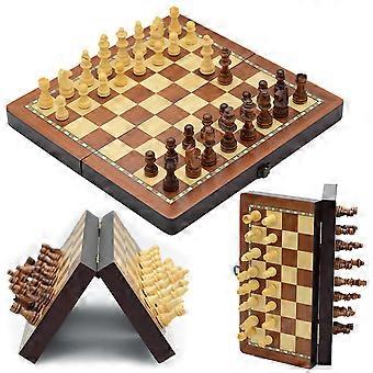 Magnetisches Schachset aus Holz mit Klappmechanismus, tragbares Reiseschachset mit handgefertigten Schachfiguren und starken Magnetfiguren, Premium-Qualität