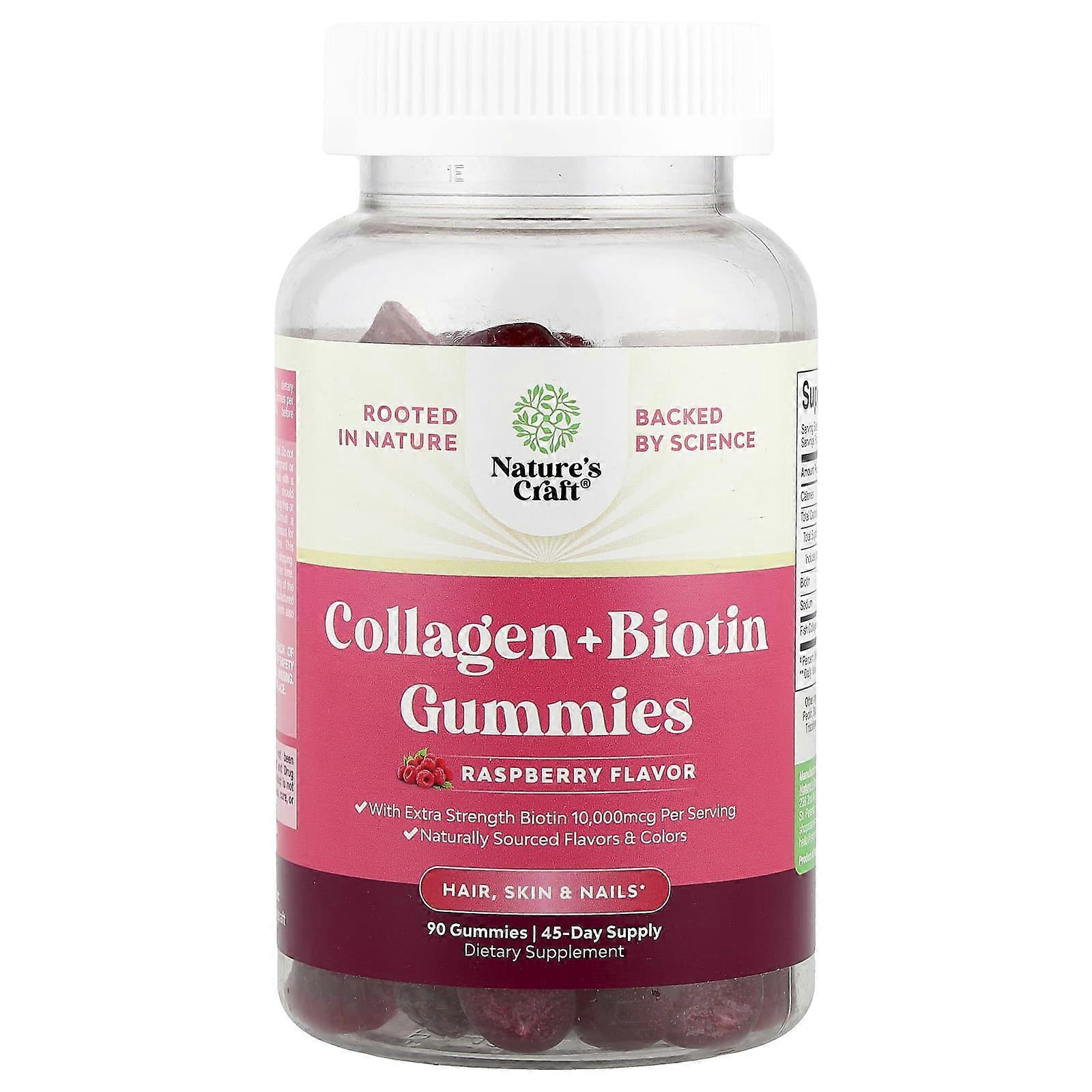 Nature's Craft, Collagen + Biotin Gummies, Raspberry , 90 Gummies