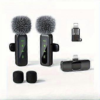 Wireless Lavalier Microphone Set, Black with Fur Windshields, for USB-C Devices, 1-to-1 and 1-to-2 Recording, Clip-On Lapel Mic for Live Streaming, Vl