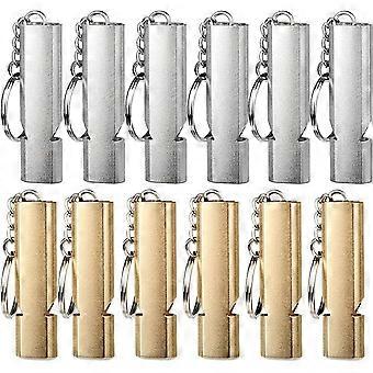 12 Pieces Aluminum Alloy Survival Whistle, 120 Decibel Loud Dual-Tube Whistle with Key Ring for Outdoor Hiking Camping Emergency