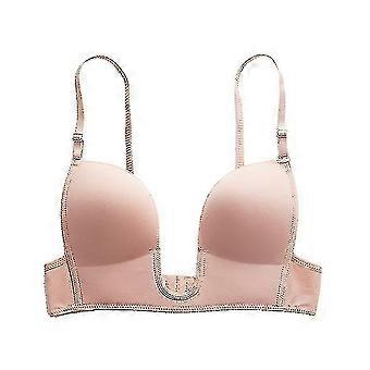 Women Wire Free 3/4 Cup Thick over Thin Mold Deep U Backless Seamless Sexy Plunge Bra