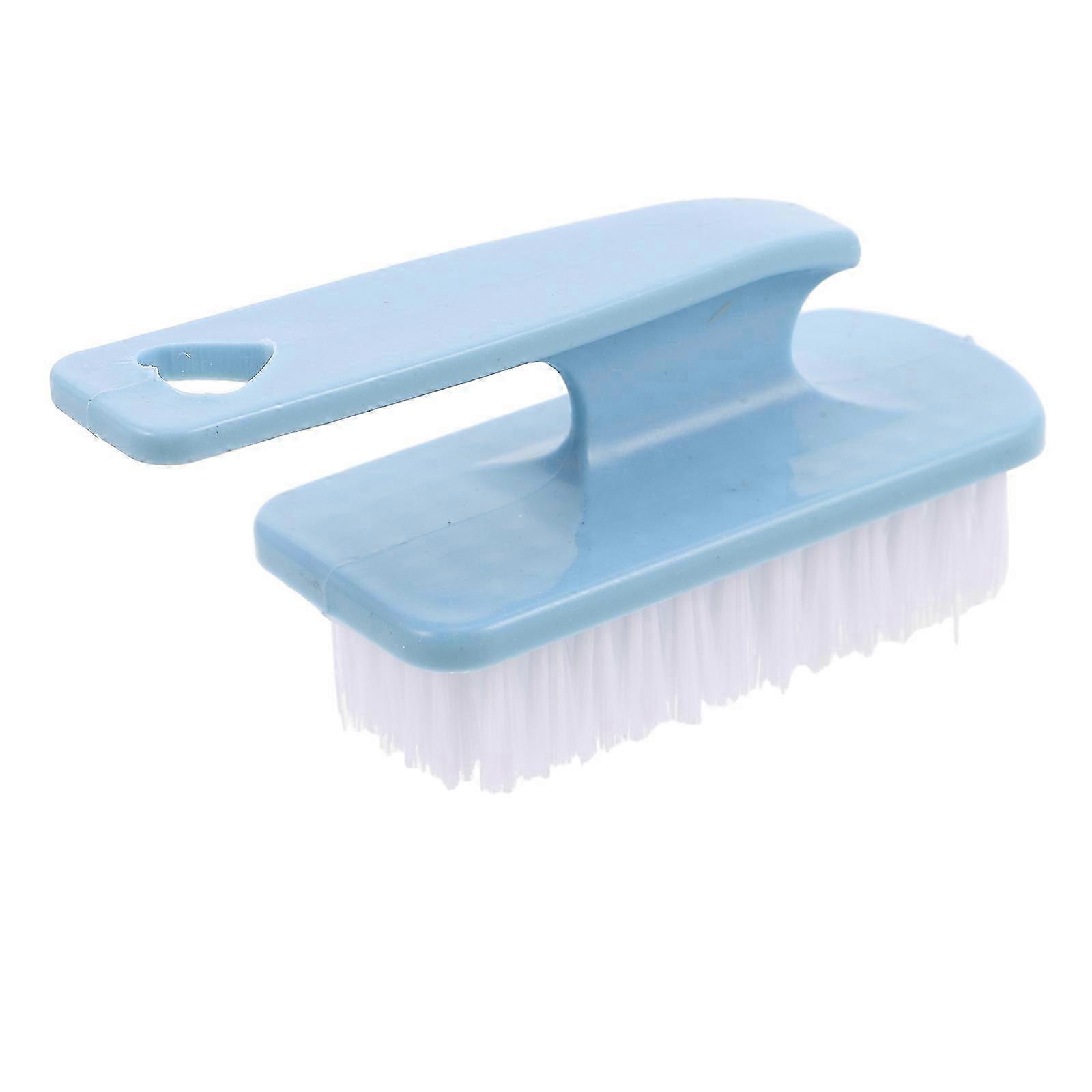 Multi Function Scrub Brush Plastic Curved Handle Soft Bristles Blue for Kitchen Bathroom