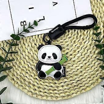 Panda nyckelring, läder kawaii djur nyckelring hänge, söt handväska berlock för kvinnor bilnyckel tillbehör