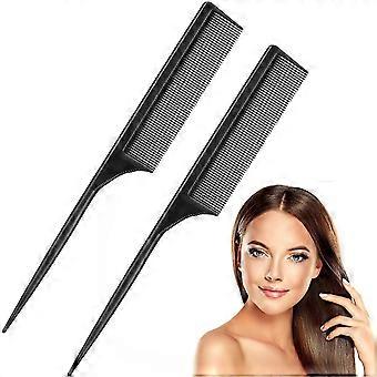 2 Pack Rat Tail Combs for Women Fine Tooth Comb Parting Tip Carbon Fiber Root Teasing Anti Static Heat Resistant