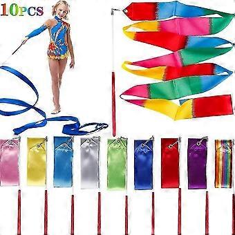 10-Piece 13-Foot Gymnastics Ribbon Wands with Handles for Rhythmic Gymnastics Dance