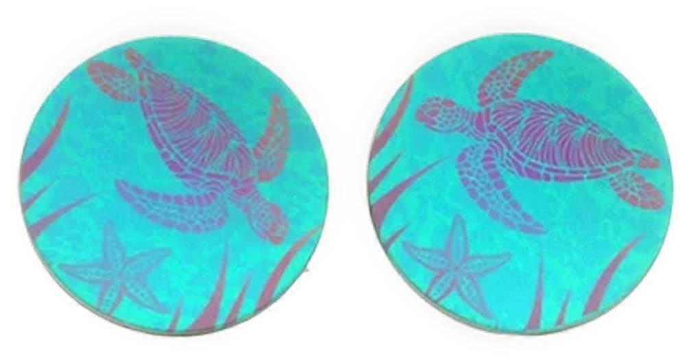 Ti2 Titanium Large Turtle Stud Earrings - Green