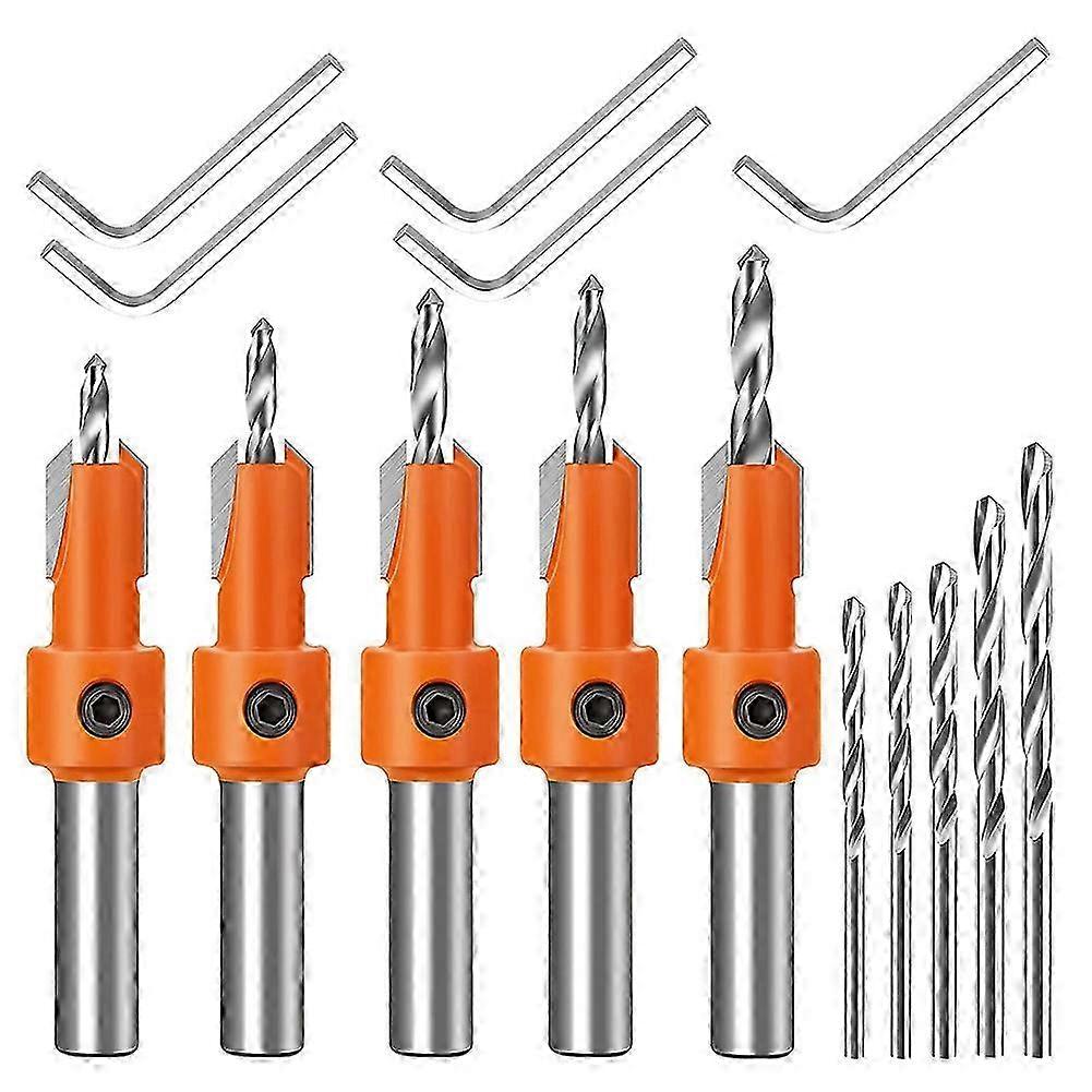 Countersink Drill Bit, 5Pcs Quick Change 8mm Adjustable Countersink Drill Bit Set with 5Pcs Replaceable Drill Bits