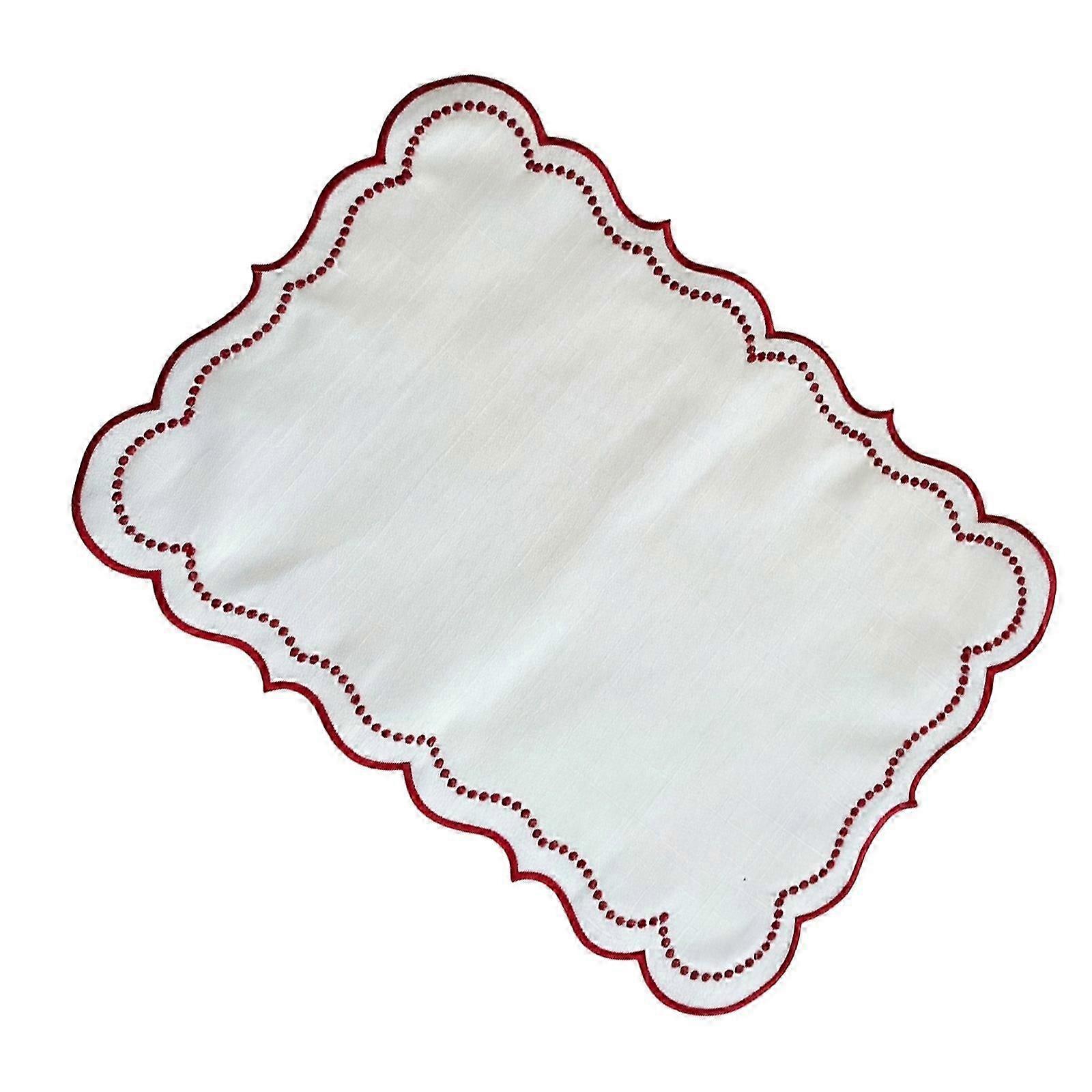 Red Rectangular Embroidered Polyester Placemat, Practical Dining Table Mat with Elegant Decorative Style, Ideal for Party Occasions