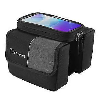Sac de vélo double face 2L Cadre de vélo Sac de tube avant Écran tactile Sac de téléphone portable Sac de vélo à double fermeture éclair Accessoires de vélo de routeYMQX)