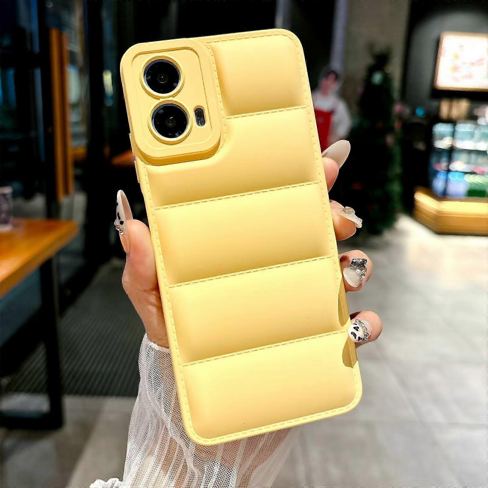 Luxury Puffer Jacket Silicone Case for Moto E20 E30 E40, Shockproof Soft Protective Cover Yellow