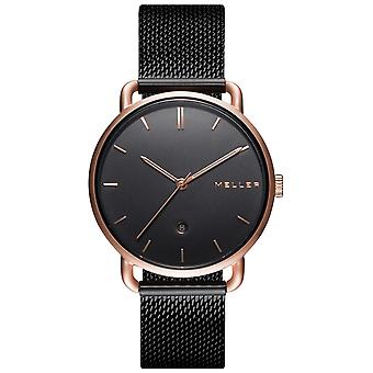 Meller denka roos black japanese quartz analog women watch with W3R-2BLACK stainless steel bracelet