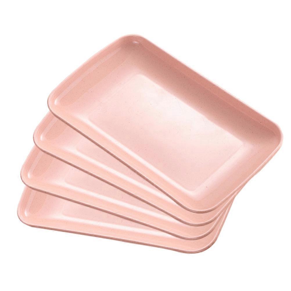Household Pink Long Rectangular Dish for Cooking 4Pcs Dinner Plates