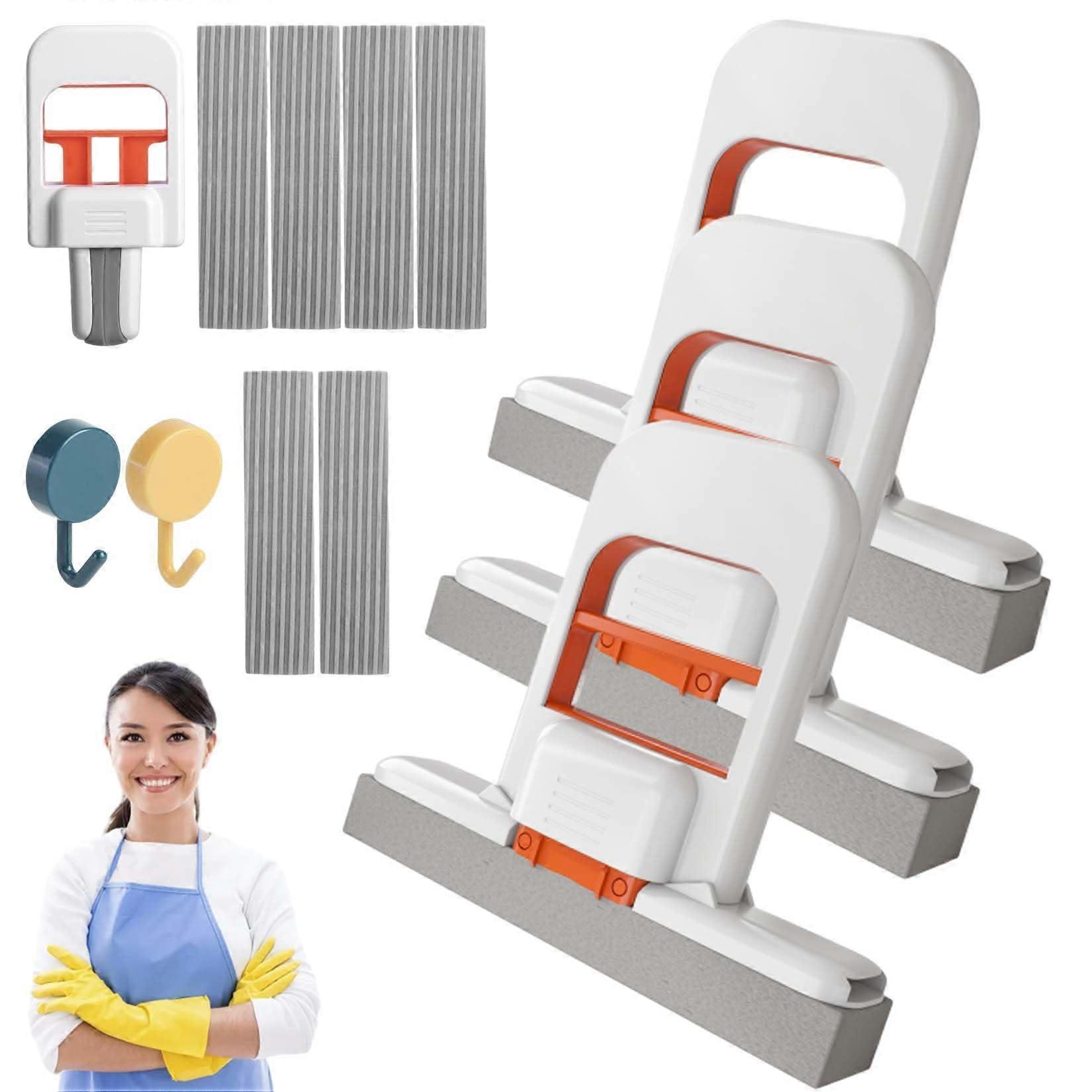 Mini Mop with OneHand SelfSqueeze, Foldable Compact Design, Super Absorbent Sponge, Replaceable Heads (3 Set)