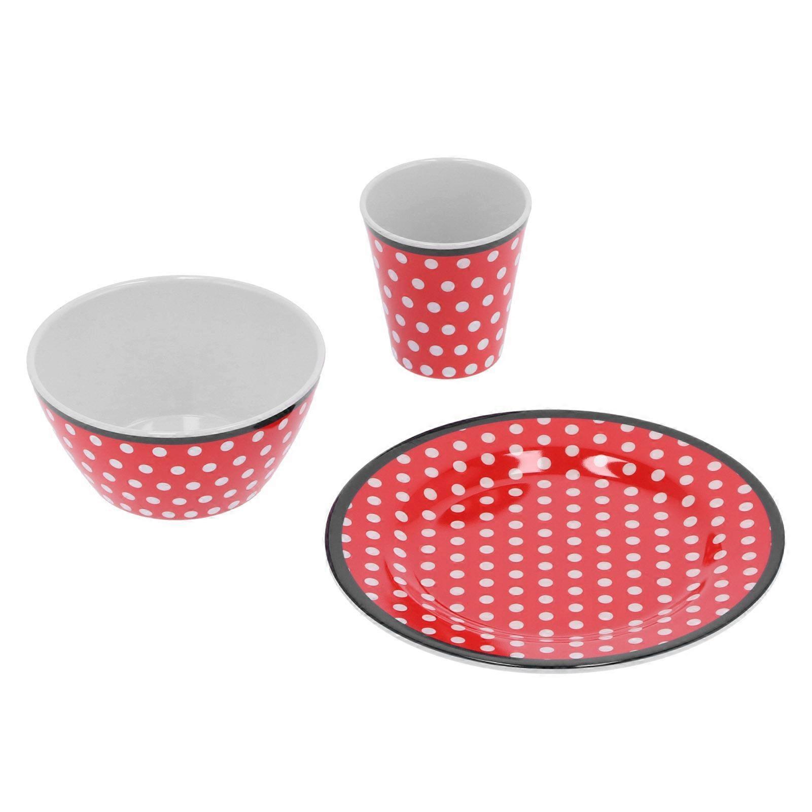 Fruit Plate Bowl Cup Kit Red Dot Pattern Tableware Set Household Kitchen Accessory