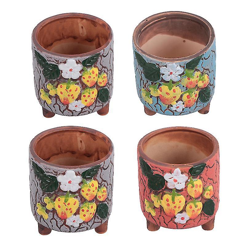 9X8cm Assorted Color Pots & Planters 4pcs Hand Printed Flowerpot Strawberry Pattern Planter Househol